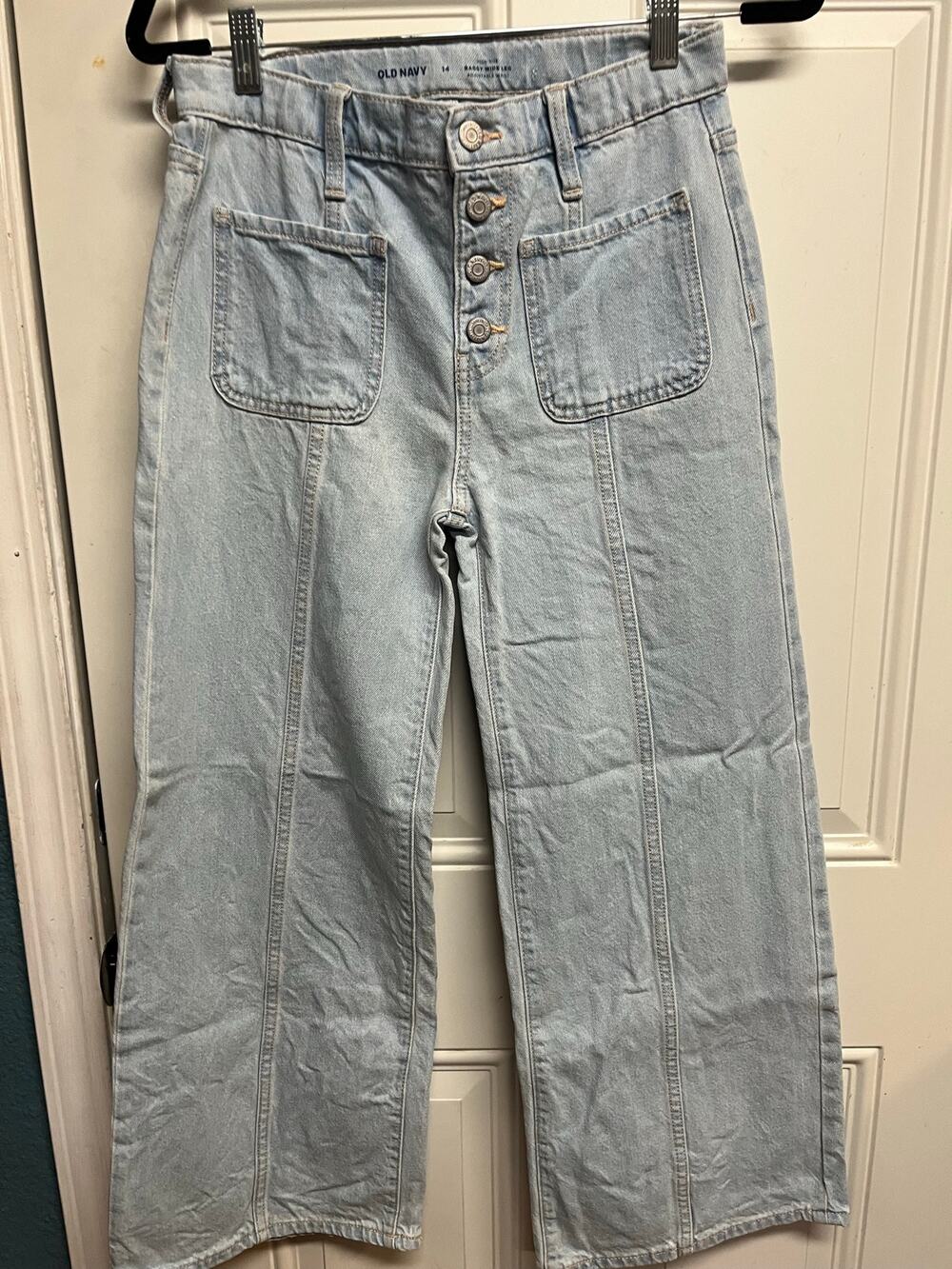 Old Navy girls, high-rise baggy wide leg jeans size 14